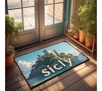 Tappeto da esterno per porta d'ingresso castello siciliano vicino al mare: un paesaggio sognante zerbino accessori per giocatori piccolo tappeto esterno (65 x 90 cm)