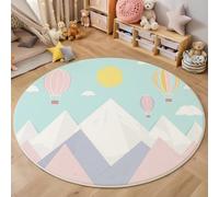Tappeto Da Gioco Bambini Stampato In 3D Rotondo Blu Polvere Mongolfiera Di Montagna Area Giochi Paesaggio Dei Cartoni Animati Per La Casa Cameretta Soggiorno Divano Sala Da Pranzo Grande,200Cm