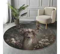 Tappeto Da Gioco Bambini Stampato In 3D Rotondo Marrone Rosato Cervo Dalla Coda Bianca Con Cresta Area Giochi Animali Gotici Per La Casa Cameretta Soggiorno Divano Sala Da Pranzo Grande,100Cm