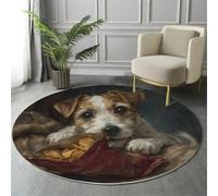 Tappeto Da Gioco Bambini Stampato In 3D Rotondo Rosso-Brunastro Terrier Con Patatine Fritte Area Giochi Dipinto Ad Olio Di Animali Per La Casa Cameretta Soggiorno Divano Sala Da Pranzo Grande,160Cm