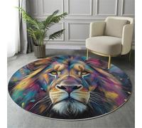 Tappeto Da Gioco Bambini Stampato In 3D Rotondo Rosso Violaceo Leone Maestoso Area Giochi Dipinto Ad Olio Astratto Di Animali Per La Casa Cameretta Soggiorno Divano Sala Da Pranzo Grande,180Cm