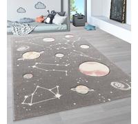 Paco Home Tappeto da gioco con stelle e pianeti per la cameretta dei bambini in grigio, Dimensione:140x200 cm