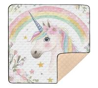 Tappeto da gioco grande per bambini, motivo unicorni arcobaleno, resistente all'acqua, per neonati, neonati, bambini, 127 x 127 cm