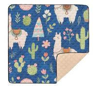 Tappeto da gioco vintage con animali alpaca blu scuro, grande, robusto, per interni ed esterni, accogliente, traspirante, per neonati e bambini, 127 x 127 cm