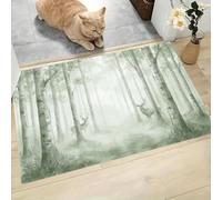 Tappeto da ingresso,Foresta Tranquilla,60 x 90 cm, lavabile,Alberi E Cervi Ad Acquerello, per cucina, camera da letto, ingresso interno, antiscivolo, a pelo basso, morbido, per bagno,Verde Salvia
