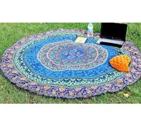 Tappeto Da Parete Mandala Indiano Ombre Rotondo Blu Per Spiaggia Arte Yoga