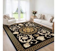 Tappeto da salotto con rose in stile barocco, 140 x 200 cm, colore: Nero e | Tappeto classico antiscivolo a pelo corto per camera da letto, per sala da pranzo, ufficio, cucina, cameretta dei bambini