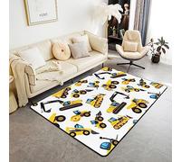 Tappeto da salotto con trattore e escavatore, 100 x 150 cm, per veicoli da costruzione, tappeto decorativo per camion e auto, per ragazzi e ragazze