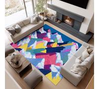 Tappeto da soggiorno, 120 x 170 cm, lavabile, a pelo corto, antiscivolo, minimalista, forma geometrica, montagna, facile da pulire, per corridoio, soggiorno, camera da letto e sala da pranzo, azzurro