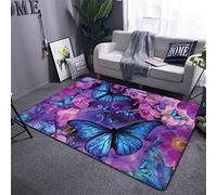 Tappeto da Soggiorno con Farfalle Fiori Viola Rosa Nero Fantasia Romantica Luce Stellare Farfalla Ragazza Tappeto da Camera da Letto Antiscivolo Tappetino da Corridoio (Colore3,160 x 200 cm)
