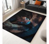 Tappeto da soggiorno lavabile 80 x 150 cm, Nero a pelo corto Tema Fotografico Animali Pitone morbido e antiscivolo Tappeto per camera da letto sala da pranzo cucina ufficio
