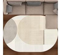 Tappeto da soggiorno lavabile moderno geometrico ovale marrone e crema morbido tappeto a pelo corto per l'inverno decorazione per la casa 110 x 160 cm