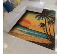 Tappeto da spiaggia al tramonto 80 x 120 cm palma tropicale stampa onde dell'oceano tappetini lavabili morbidi e sottili per soggiorno lounge hotel