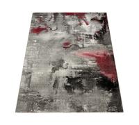 Tappeto Dal Design Moderno E Motivo Tela Effetto Mélange - Grigio, Rosso, Panna