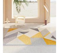 Tappeto dal design moderno, lavabile, motivo geometrico, giallo, bianco, a pelo corto, per soggiorno, camera da letto, camera dei bambini, antiscivolo, 180 x 240 cm