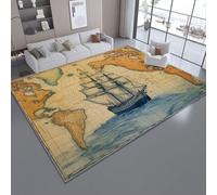 Tappeto Decorativo Antiscivolo in Morbida Flanella 50 x 80 cm - Tappeto con Mappa del mondo in stile retrò Pelo Corto Ideale per Soggiorno Camera da Letto Corridoio e Comodino dominante di colore