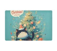 Tappeto decorativo con gatti carini con albero di Natale per ingresso esterno lavanderia zerbino zerbino 81,3 x 50,8 cm retro in gomma antiscivolo e lavabile extra tappetino da cucina per corridoio