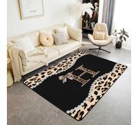 Tappeto decorativo con lettera iniziale H, 13 x 150 cm, stampa leopardata per interni, per camera dei giochi, comodino, divano, camera da letto, ghepardo africano, alla moda, con fiocco, non perde