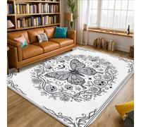 Tappeto decorativo gotico con farfalla e teschio 1,5 x 18,8 | Motivo gotico a farfalla, teschio e rosa, dettagli luna celeste, linea arte monocromatica, decorazione per la casa gotica