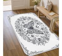 Tappeto decorativo gotico con farfalla e teschio, 9 x 15 cm | Motivo gotico a farfalla, teschio e rosa, dettagli luna celeste, linea arte monocromatica, decorazione per la casa gotica