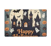 Tappeto decorativo Happy Halloween con castello nero per ingresso esterno in gomma antiscivolo e lavabile per ingresso interno extra porta d'ingresso 81,3 x 50,8 cm, tappeto da cucina per ingresso