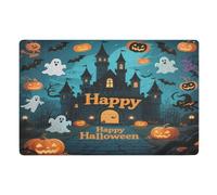 Tappeto decorativo Happy Halloween nero castello per ingresso esterno antiscivolo in gomma e lavabile tappetino assorbente per porta d'ingresso 81,3 x 50,8 cm tappeto da cucina per porta anteriore