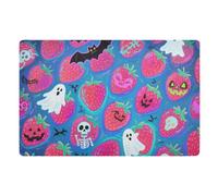 Tappeto decorativo Happy Halloween rosso fragola teschio per ingresso esterno tappeto basso profilo interno zerbino 81,3 x 50,8 cm retro in gomma antiscivolo e lavabile extra tappeto da cucina per