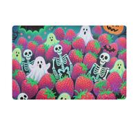 Tappeto decorativo Happy Halloween rosso fragola teschio per ingresso esterno tappeto di benvenuto a basso profilo 81,3 x 50,8 cm retro in gomma antiscivolo e lavabile assorbente tappeto da cucina per