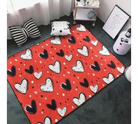 Tappeto decorativo per soggiorno, antiscivolo, lavabile, 7,6 x 12,4 cm, morbido motivo a cuori neri e bianchi, per camera da letto, soggiorno, sala da pranzo, stanza, 152 x 99 cm