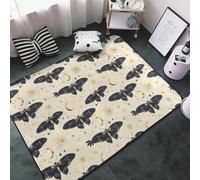 Tappeto decorativo per soggiorno, antiscivolo, lavabile, 7 x 12 cm, morbido tappeto blu scuro con stampa di farfalle e lune, per camera da letto, soggiorno, sala da pranzo, stanza, 152 x 99 cm