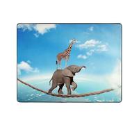 Tappeto decorativo per soggiorno, con elefante e giraffa che supera la paura, morbido, lavabile, per camera da letto, 150 x 122 cm, per interni, camera da letto e soggiorno