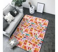 Tappeto decorativo per soggiorno, morbido, carino, cibo, uova, pane, patatine fritte, lavabile, per camera da letto, camera da letto, soggiorno, 203 x 147 cm