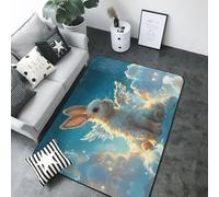 Tappeto decorativo per soggiorno, morbido e grazioso coniglio alato con ali d'angelo, lavabile, 12,7 x 17,8 cm, per camera da letto, interni, camera da letto e soggiorno, 203 x 147 cm