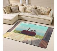 Tappeto decorativo per soggiorno, morbido Elehpant e una giraffa che guarda il mare, lavabile, per camera da letto, interni, camera da letto e soggiorno, 160 x 122 cm