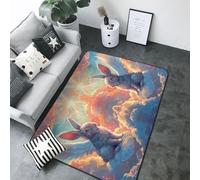 Tappeto decorativo per soggiorno, morbido motivo coniglio alato, lavabile, 12 x 17 cm, per camera da letto, interni, camera da letto e soggiorno, 203 x 147 cm