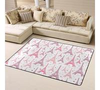 Tappeto decorativo per soggiorno, morbido tappeto rosa con Torri Eiffel, lavabile, per camera da letto, soggiorno, 160 x 122 cm