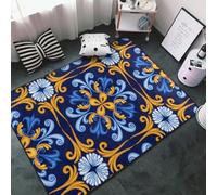 Tappeto decorativo per soggiorno, motivo blu siciliano, in stile marocchino, antiscivolo, lavabile, 7,6 x 12,7 cm, per camera da letto, soggiorno, morbido tappeto per camera da letto e soggiorno, 152