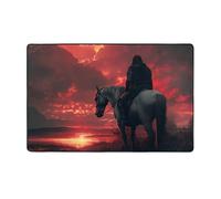 Tappeto decorativo per soggiorno, motivo cavaliere solitario sotto il cielo rosso, 7,6 x 12,7 cm, antiscivolo, lavabile, per camera da letto, soggiorno, 152 x 99 cm