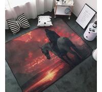 Tappeto decorativo per soggiorno, motivo cavaliere solitario sotto il cielo rosso, antiscivolo, lavabile, 7,6 x 12,7 cm, per camera da letto, soggiorno, 152 x 99 cm