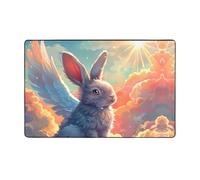 Tappeto decorativo per soggiorno, motivo coniglio alato, antiscivolo, lavabile, 7,6 x 12,7 cm, per camera da letto, interni, per camera da letto e soggiorno, 152 x 99 cm