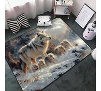 Tappeto decorativo per soggiorno, motivo: famiglia di lupi, invernale, paese delle meraviglie invernale, antiscivolo, lavabile, 7,6 x 12,7 cm, per camera da letto, soggiorno, 152 x 99 cm