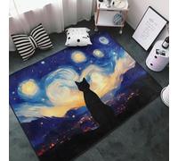 Tappeto decorativo per soggiorno, motivo gatto sotto i cieli stellati, antiscivolo, lavabile, 7,6 x 12,7 cm, per camera da letto, interni, camera da letto, soggiorno, 152 x 99 cm
