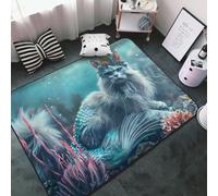 Tappeto decorativo per soggiorno, motivo gatto sottomarino, antiscivolo, lavabile, 7,6 x 12,7 cm, per camera da letto, interni, camera da letto, soggiorno, 152 x 99 cm