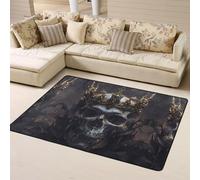 Tappeto decorativo per soggiorno, motivo teschio reale con corona dorata, morbido, lavabile, per camera da letto, soggiorno, 160 x 122 cm