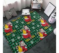Tappeto decorativo per soggiorno, motivo vintage con Babbo Natale che scia, verde, a quadri, antiscivolo, lavabile, 7,6 x 12,7 cm, per camera da letto, soggiorno, 152 x 99 cm