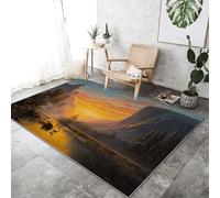 Tappeto del soggiorno 120 x 180 cm, Tappeti a pelo corto e fitto per la camera da letto, Tramonto Dipinto A Olio Valle, Extra morbido e facile da pulire, D'Oro
