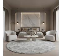 Tappeto Design Effetto 3D Boho Motivo Etnico Soffice Accogliente Lavabile Durevole Resistente Rotondo Grigio 200x200 cm Camera da Letto Soggiorno OEKO-TEX Riscaldamento a Pavimento