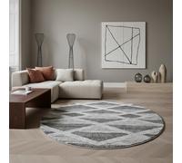 Tappeto Design Effetto 3D Design Geometrico Soffice Accogliente Lavabile Durevole Resistente Rotondo Grigio 200x200 cm Camera da Letto Soggiorno OEKO-TEX Riscaldamento a Pavimento