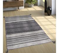 Tappeto Design Tessuto Kelim Lavorato A Mano 100% Cotone Moderno Fantasia Grigio