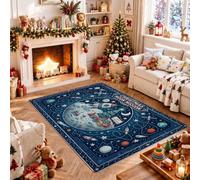 Tappeto di area fantasiosa della nave di razzo di tema dell'esplorazione | Modello cosmico orizzontale, corpi celesti, avventura nello spazio esterno, illustrazione fantasiosa
